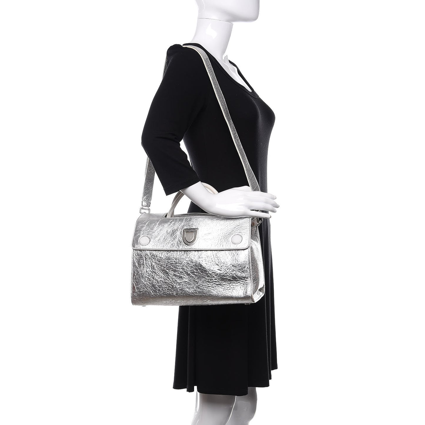 Metallic Calfskin Medium Diorever Flap Silver