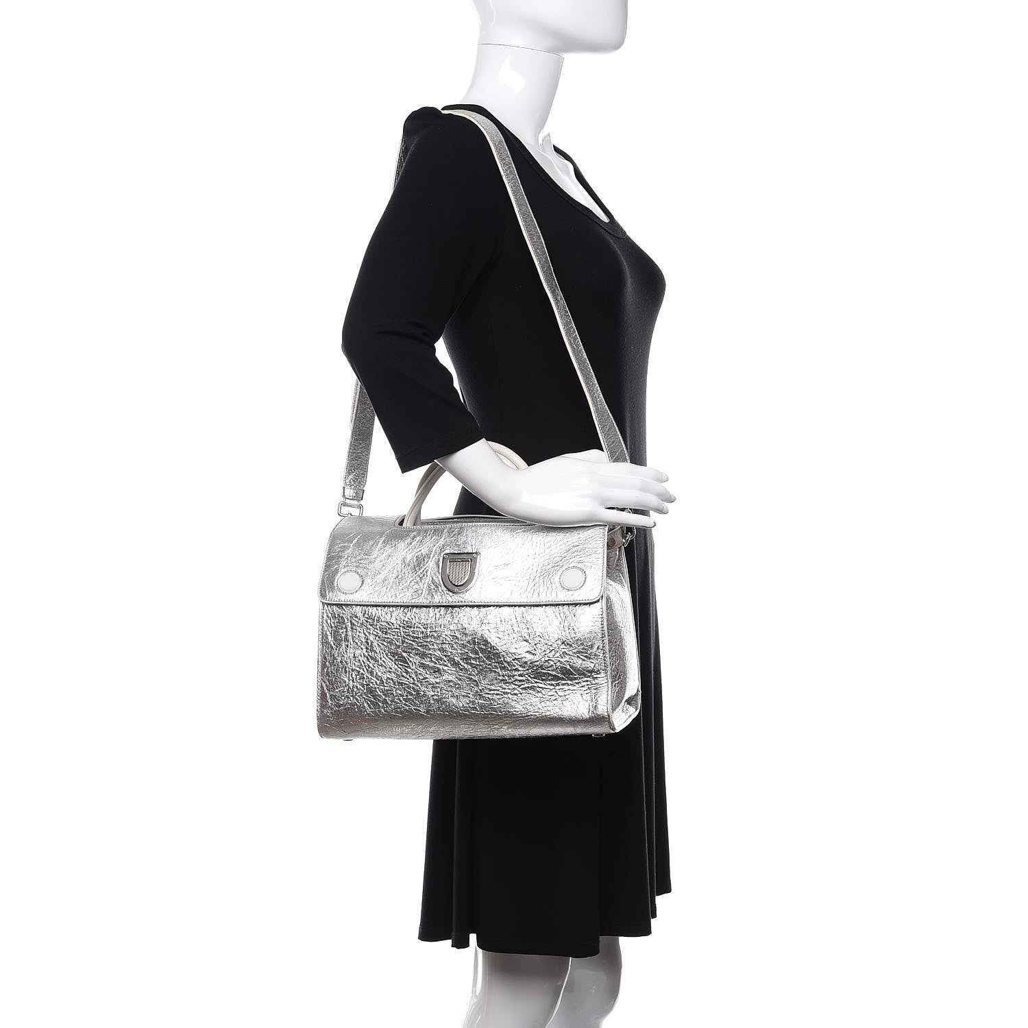 Christian Dior Metallic Calfskin Medium Diorever Flap Silver 2 of 9