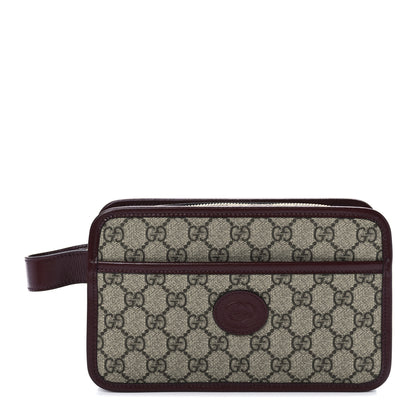 Gucci GG Supreme Monogram Textured Calfskin Retro Interlocking G Travel Pouch Beige Ebony Burgundy 1 of 11