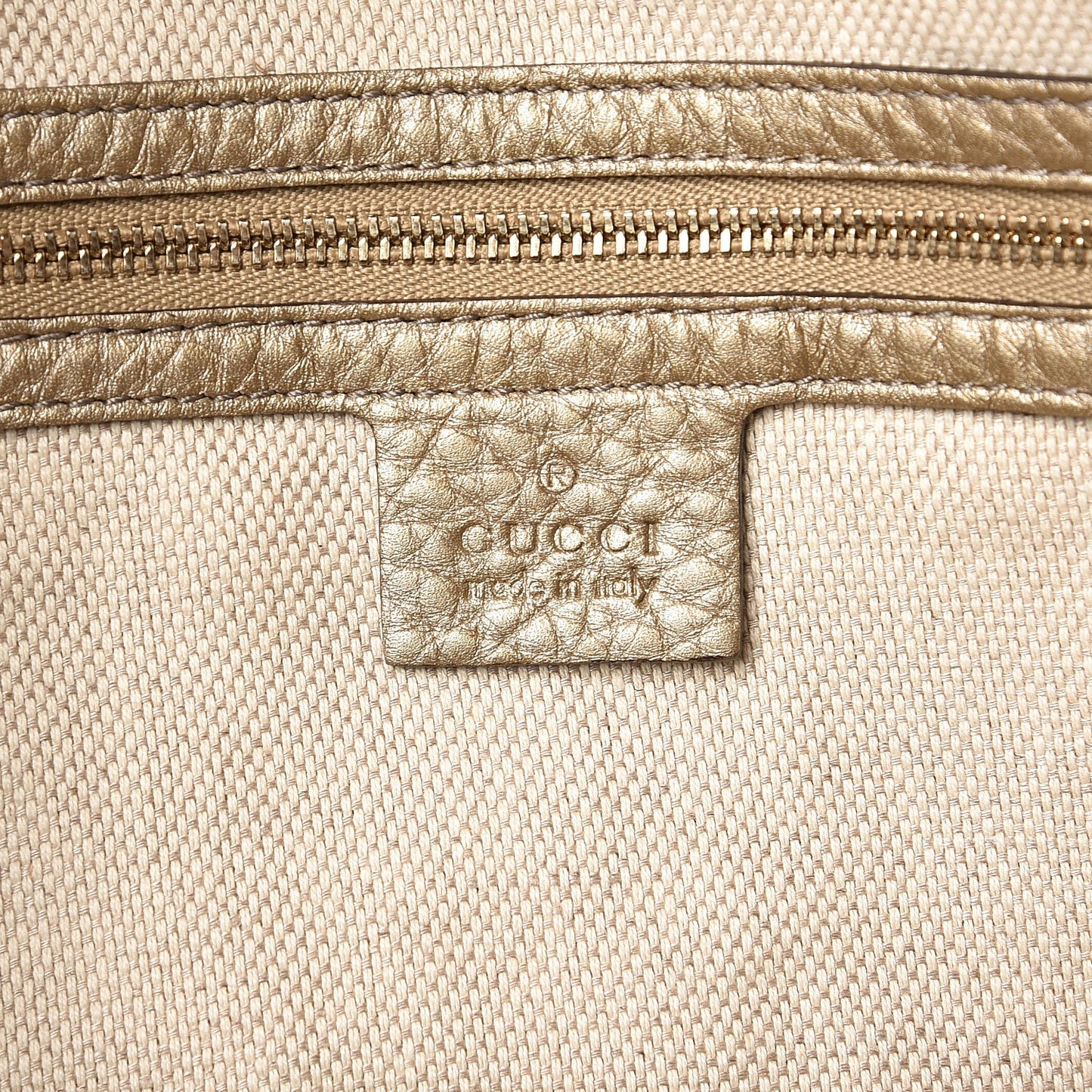 Metallic Pebbled Calfskin Large Soho Shoulder Bag Golden Beige
