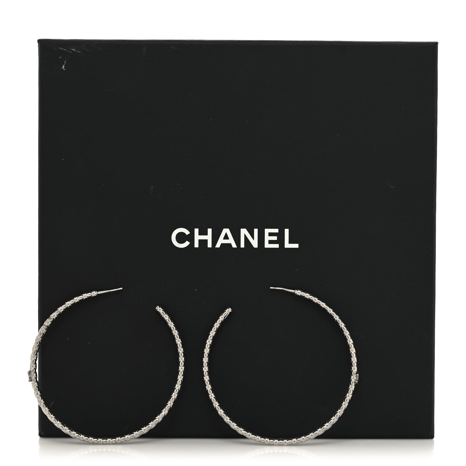 Chanel Metal Quilt CC Hoop Earrings Silver 5 of 5