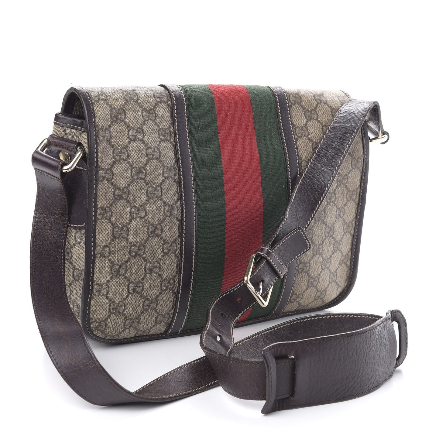 GG Plus Monogram Web Medium Flap Messenger Beige Dark Brown