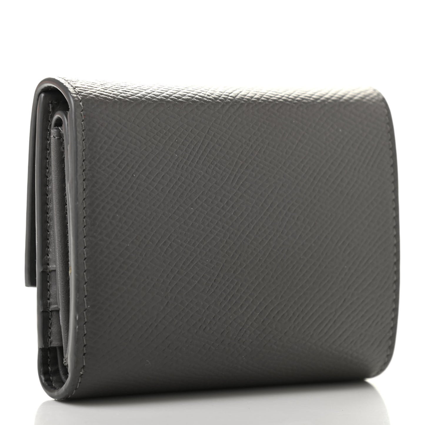 Grained Calfskin Small Tri-Fold Wallet Grey