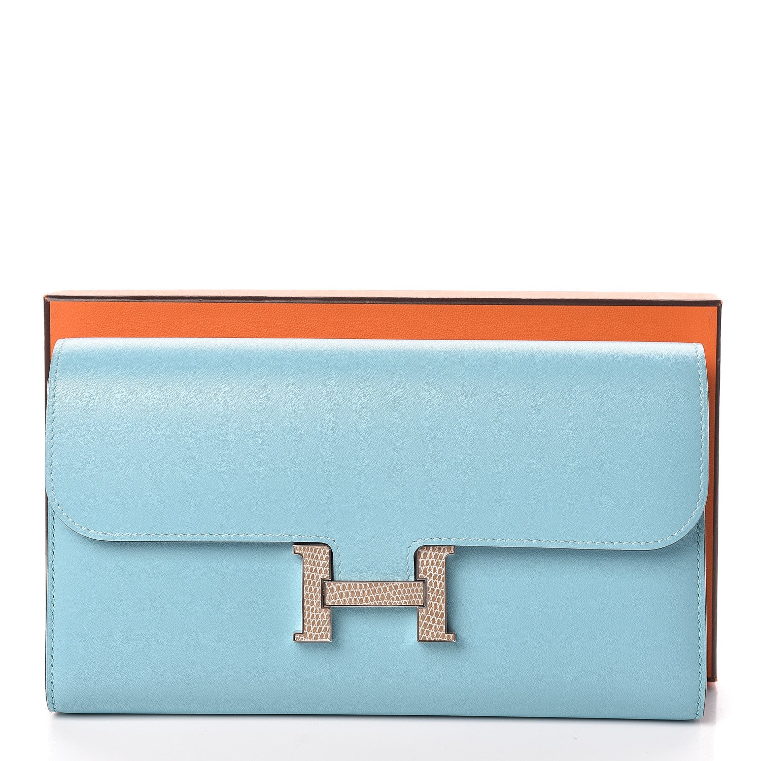 Hermes Tadelakt Lizard Constance Long Wallet Bleu Atoll Ficelle 16 of 16