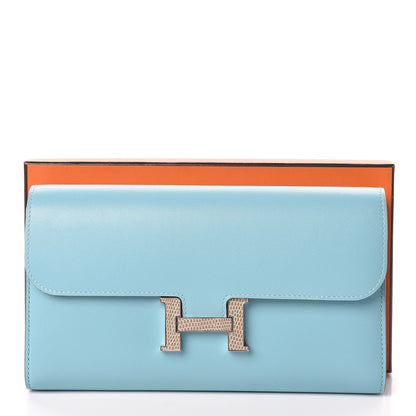 Hermes Tadelakt Lizard Constance Long Wallet Bleu Atoll Ficelle 16 of 16