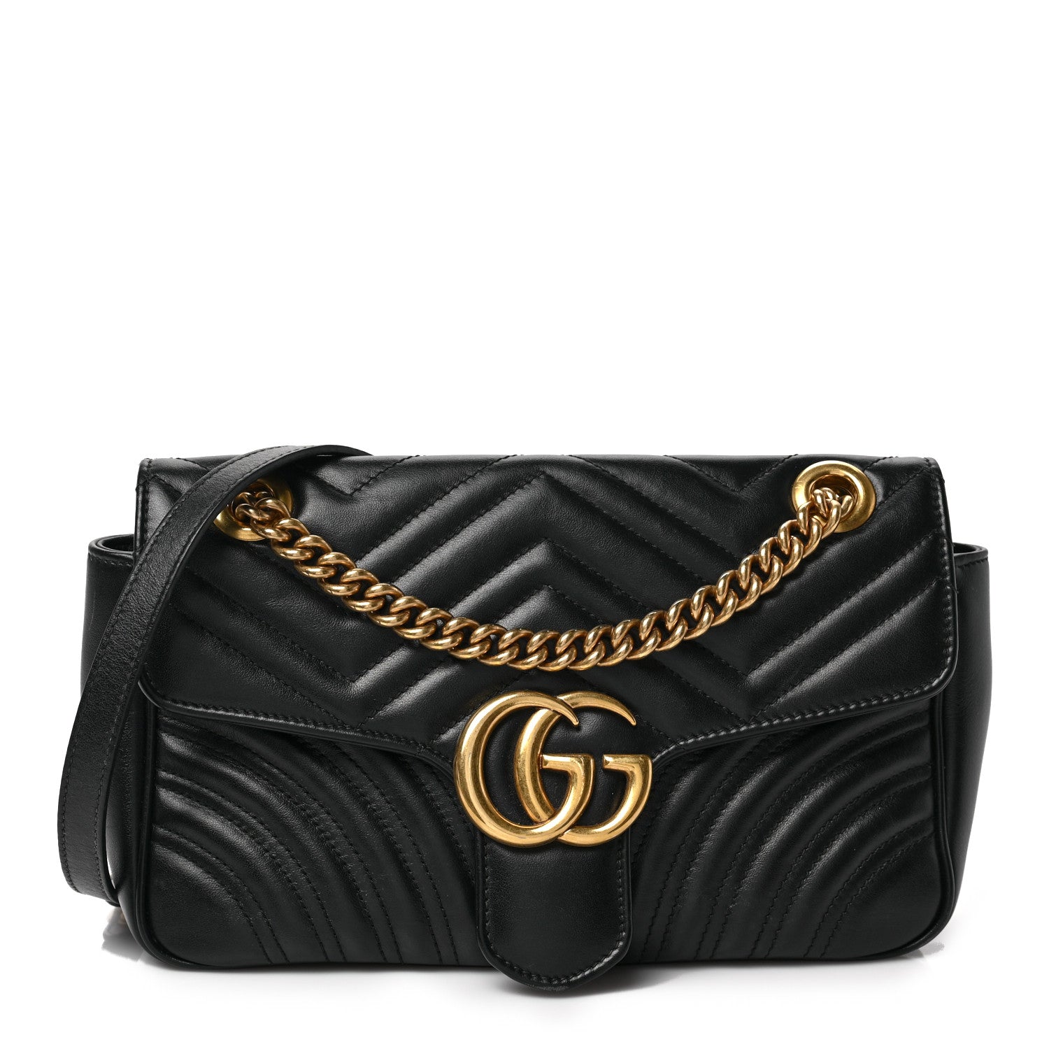 Gucci Calfskin Matelasse Small GG Marmont Shoulder Bag Black 1 of 9
