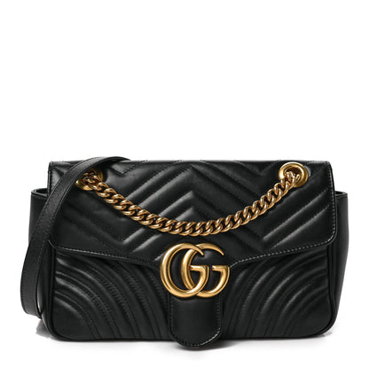 Gucci Calfskin Matelasse Small GG Marmont Shoulder Bag Black 1 of 9