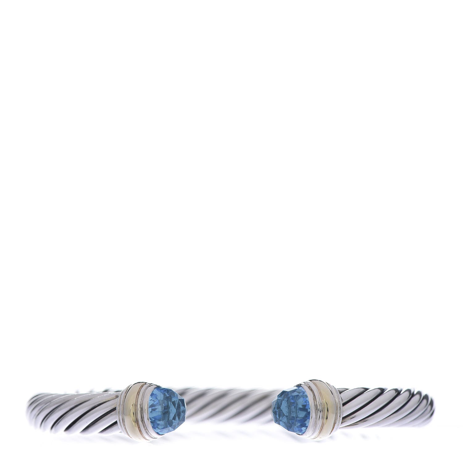 David Yurman Sterling Silver 14K Yellow Gold Blue Topaz 7mm Cable Classics Bracelet 1 of 5