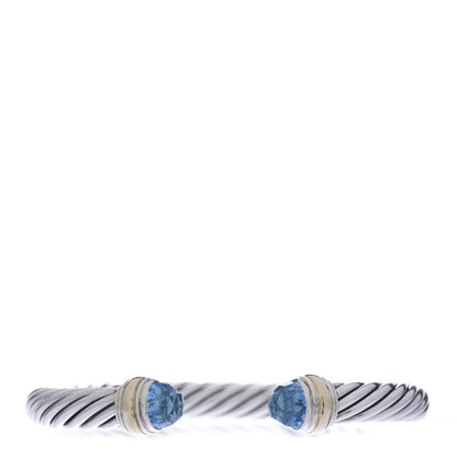 David Yurman Sterling Silver 14K Yellow Gold Blue Topaz 7mm Cable Classics Bracelet 1 of 5
