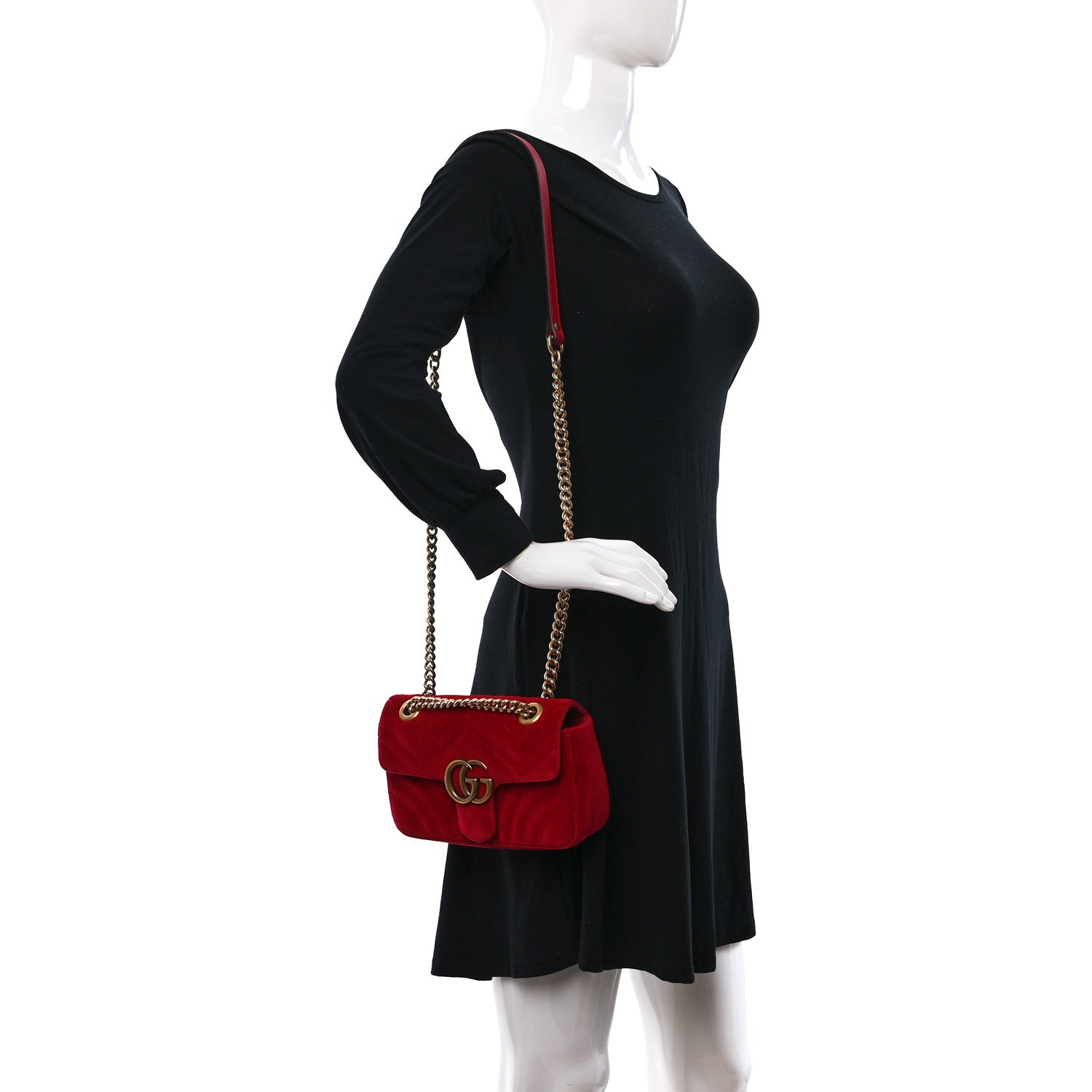 Gucci Velvet Matelasse Mini GG Marmont Shoulder Bag Hibiscus Red 2 of 10