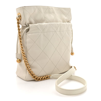 Chanel Calfskin Quilted Drawstring Bucket Bag White 3 of 15