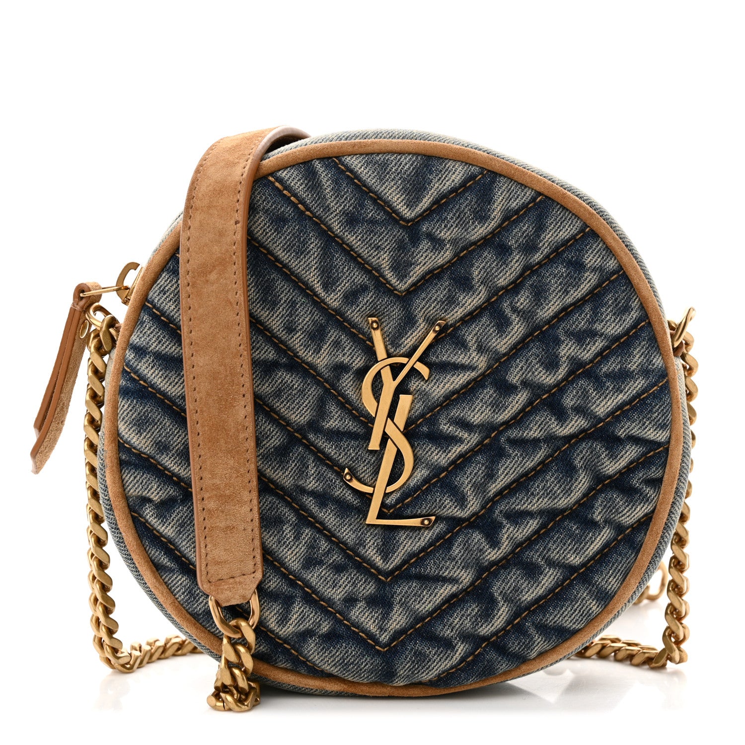 Saint Laurent Denim Quilted Monogram Round Crossbody Bag Rodeo Blue 1 of 10