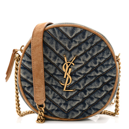 Saint Laurent Denim Quilted Monogram Round Crossbody Bag Rodeo Blue 1 of 10