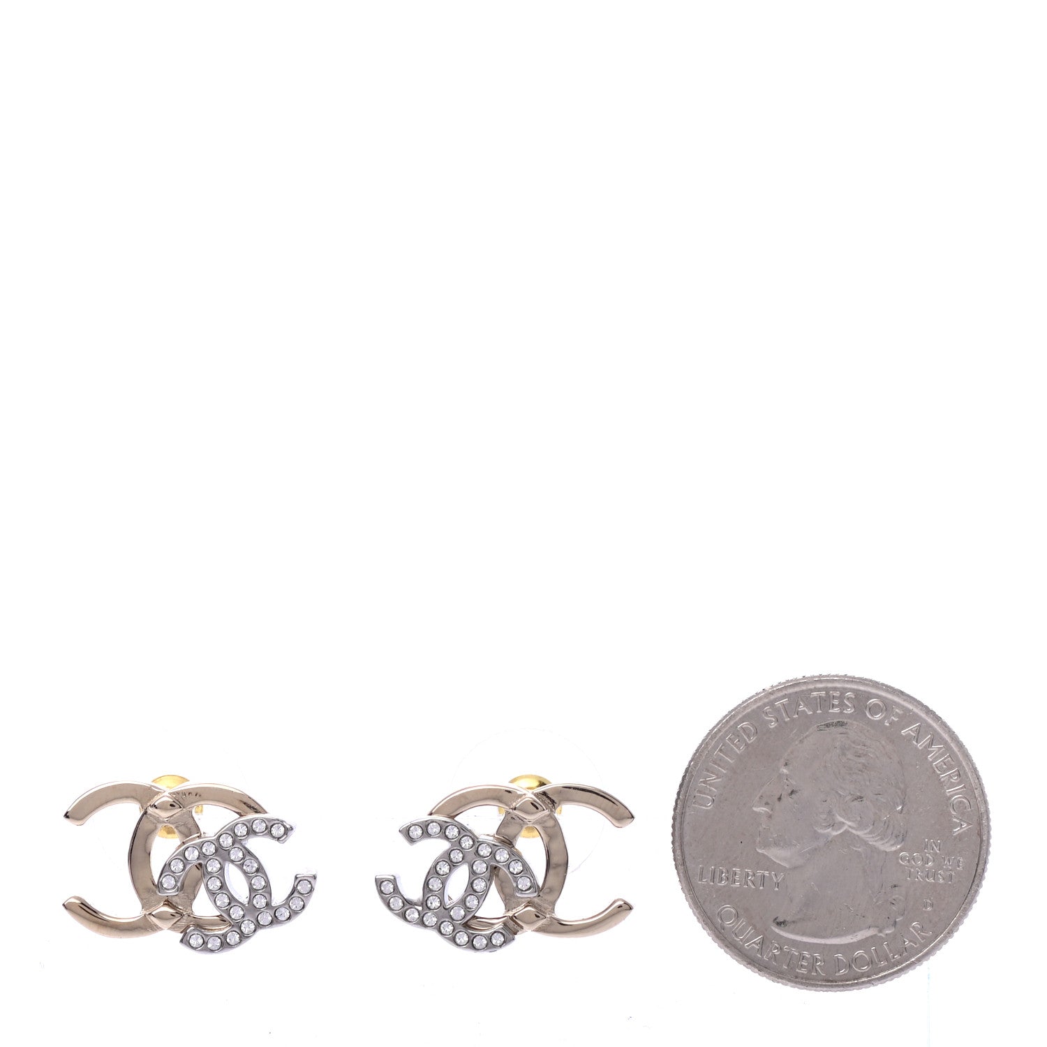 Chanel Crystal Double CC Earrings Gold Silver 2 of 4