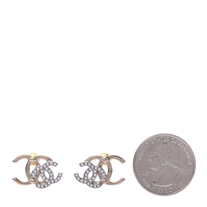 Chanel Crystal Double CC Earrings Gold Silver 2 of 4