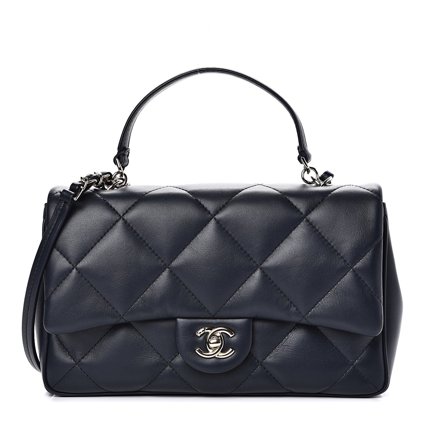 Lambskin Quilted Easy Carry Flap Navy