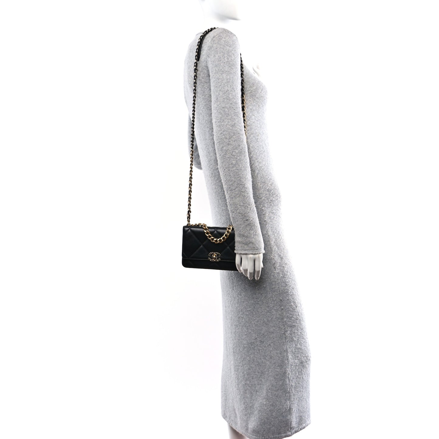 Lambskin Quilted Chanel 19 Wallet On Chain WOC Black