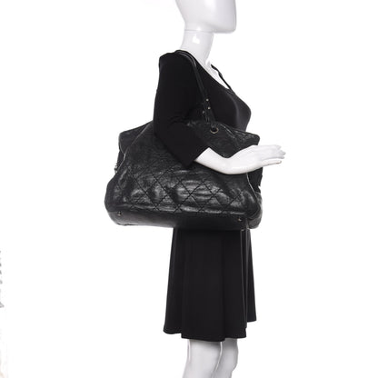 Chanel Glazed Calfskin Diamond Stitched XL On The Road Zip Tote Black 2 of 13
