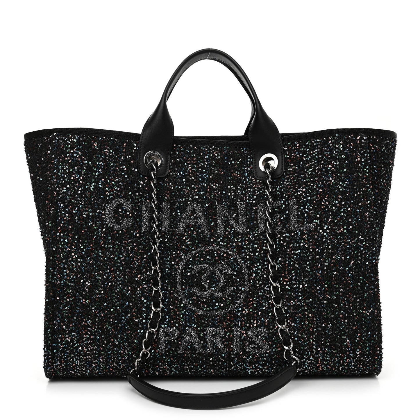 Calfskin Sequin Medium Deauville Tote Black