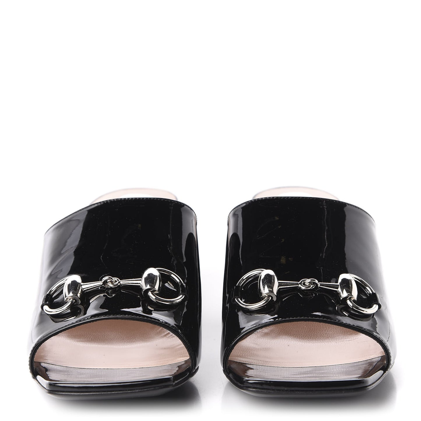 Patent Lexi Horsebit Mid-Heel Slide Sandals 38 Black