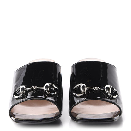 Gucci Patent Lexi Horsebit Mid-Heel Slide Sandals 38 Black 2 of 9