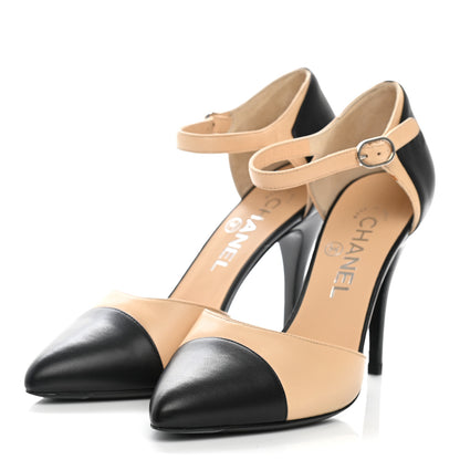 Chanel Lambskin Cap Toe CC Pumps 37 Beige Black 3 of 12