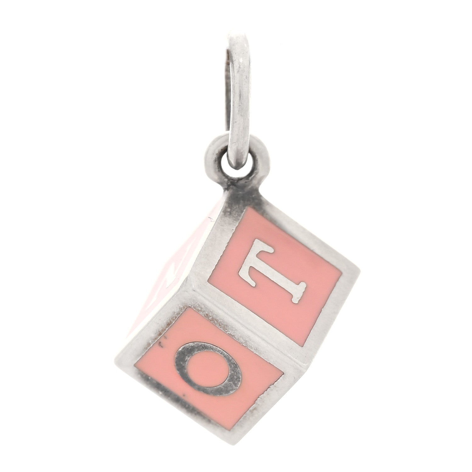 Tiffany Sterling Silver Enamel Baby Block Cube Charm Pink 1853236