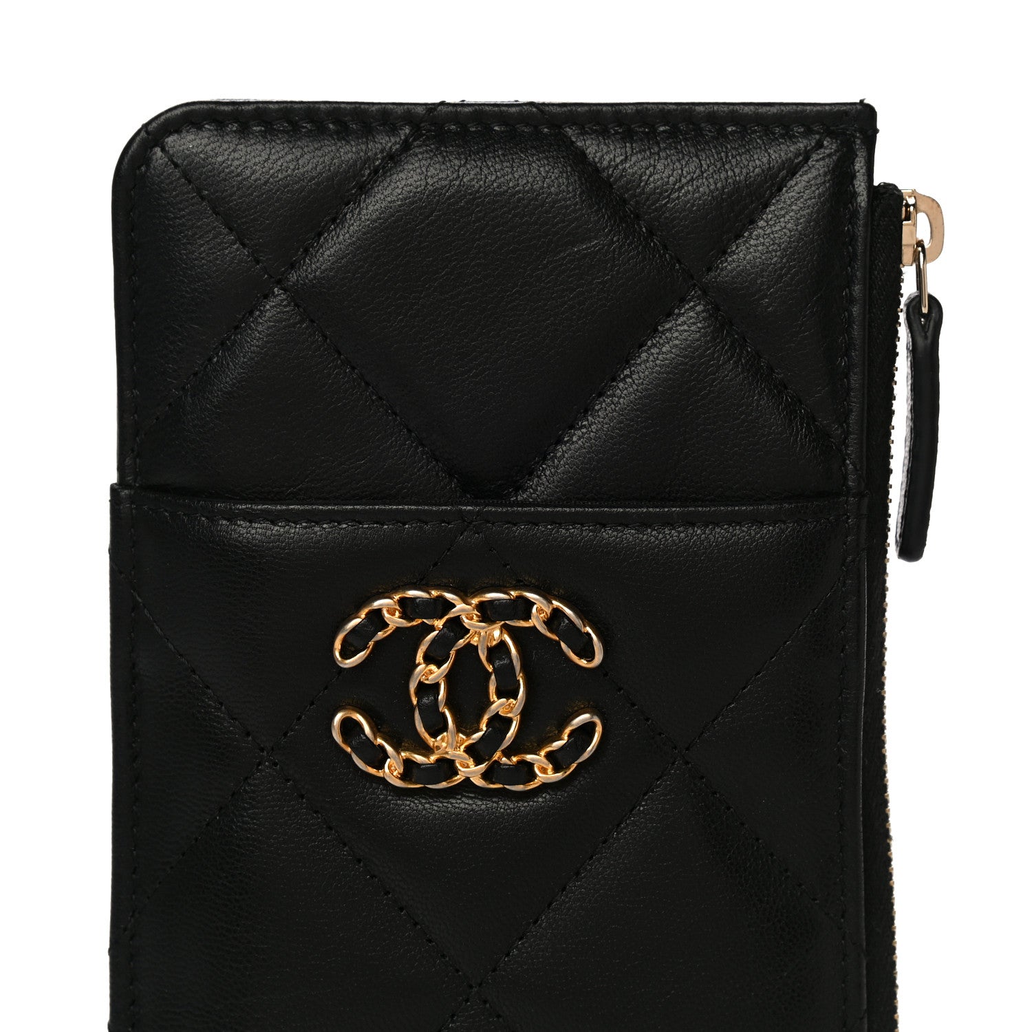 Chanel Goatskin Quilted Chanel 19 Flat Wallet Pouch Black 8 of 15