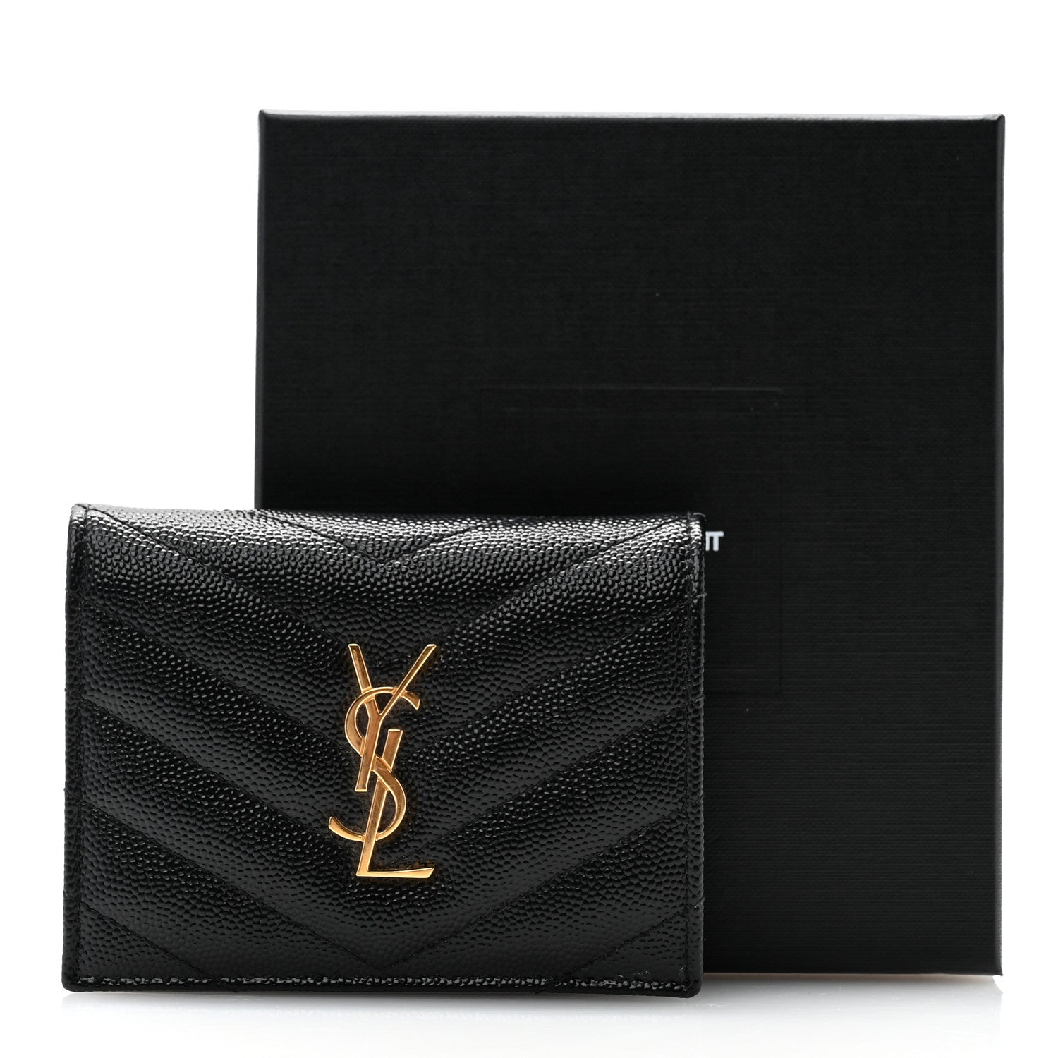 Saint Laurent Grain De Poudre Matelasse Chevron Monogram Card Case Black 10 of 10