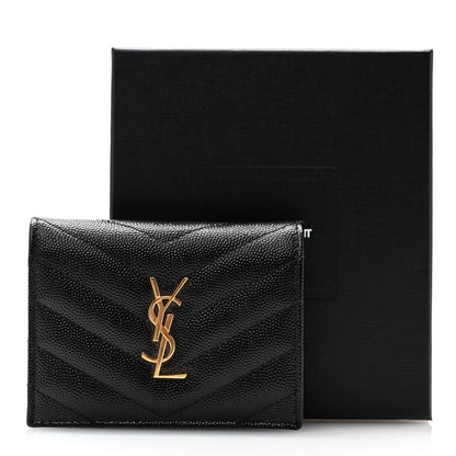 Saint Laurent Grain De Poudre Matelasse Chevron Monogram Card Case Black 10 of 10