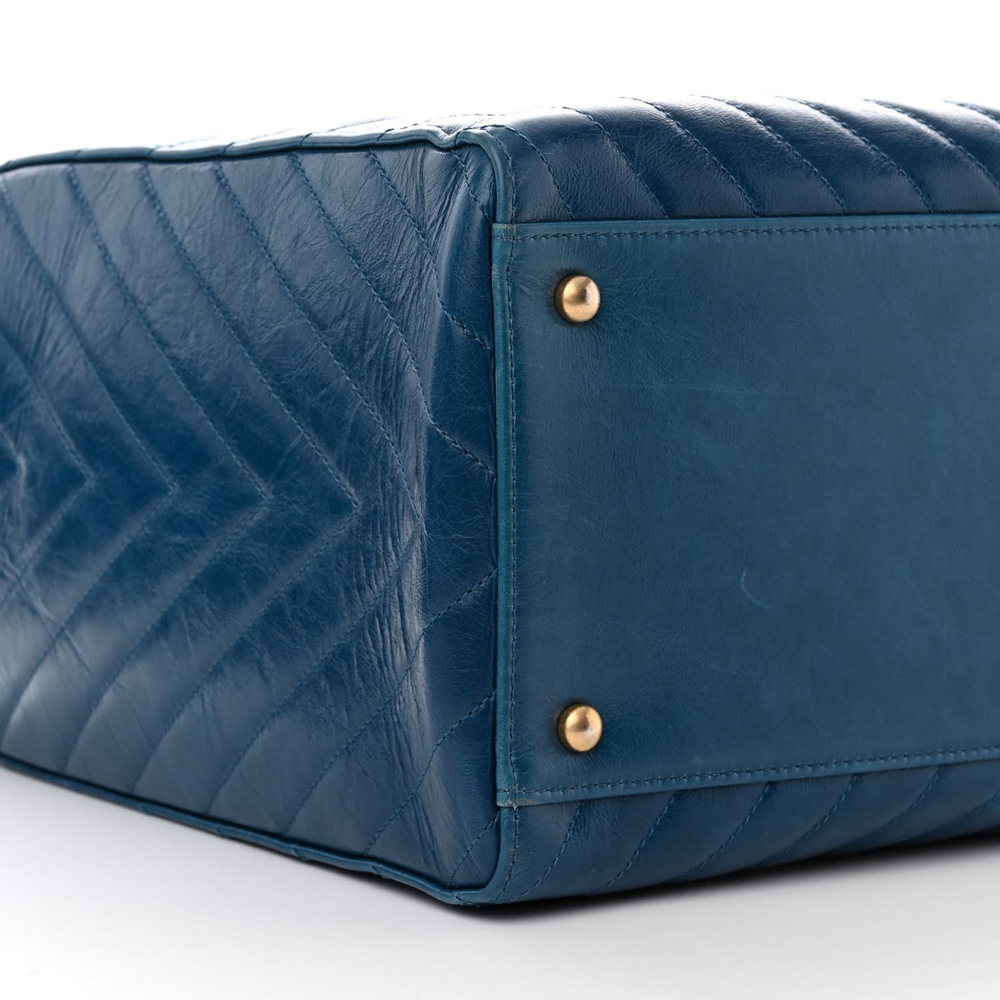 Aged Calfskin Chevron Large Coco Handle Shopping Tote Blue