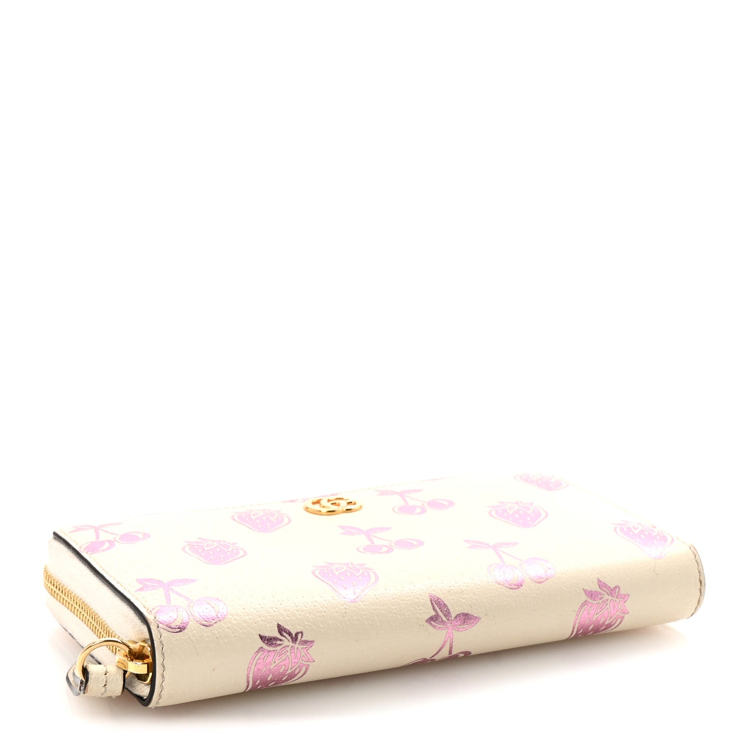Gucci Textured Dollar Calfskin Berry Print GG Marmont Zip Around Wallet Mystic White Light Pink 4 of 7