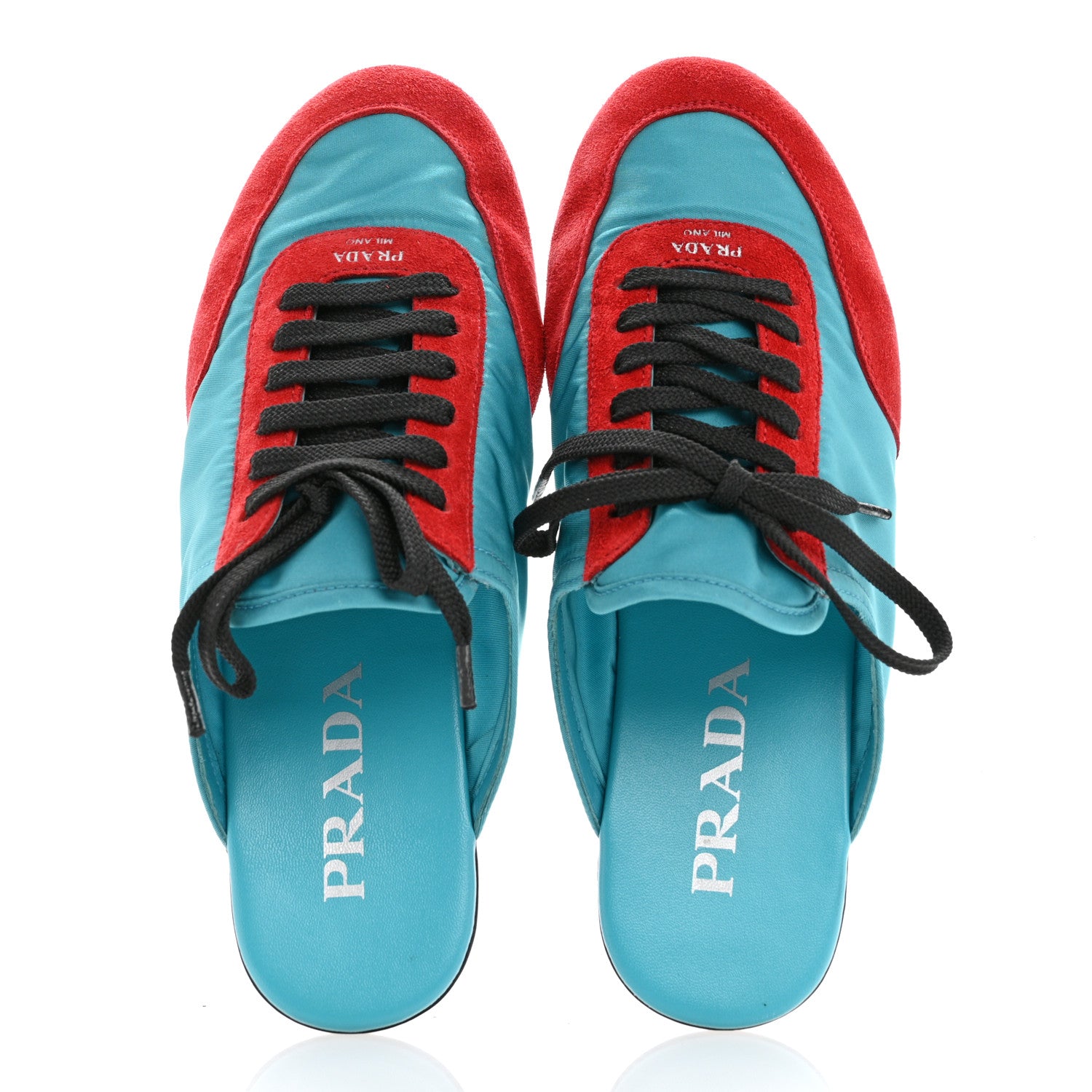 Prada Re-Nylon Suede Mules Sneakers 37 Turchese Rosso 1629606
