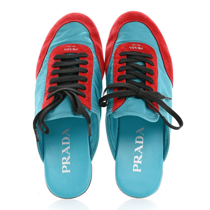 Prada Re-Nylon Suede Mules Sneakers 37 Turchese Rosso 2 of 10