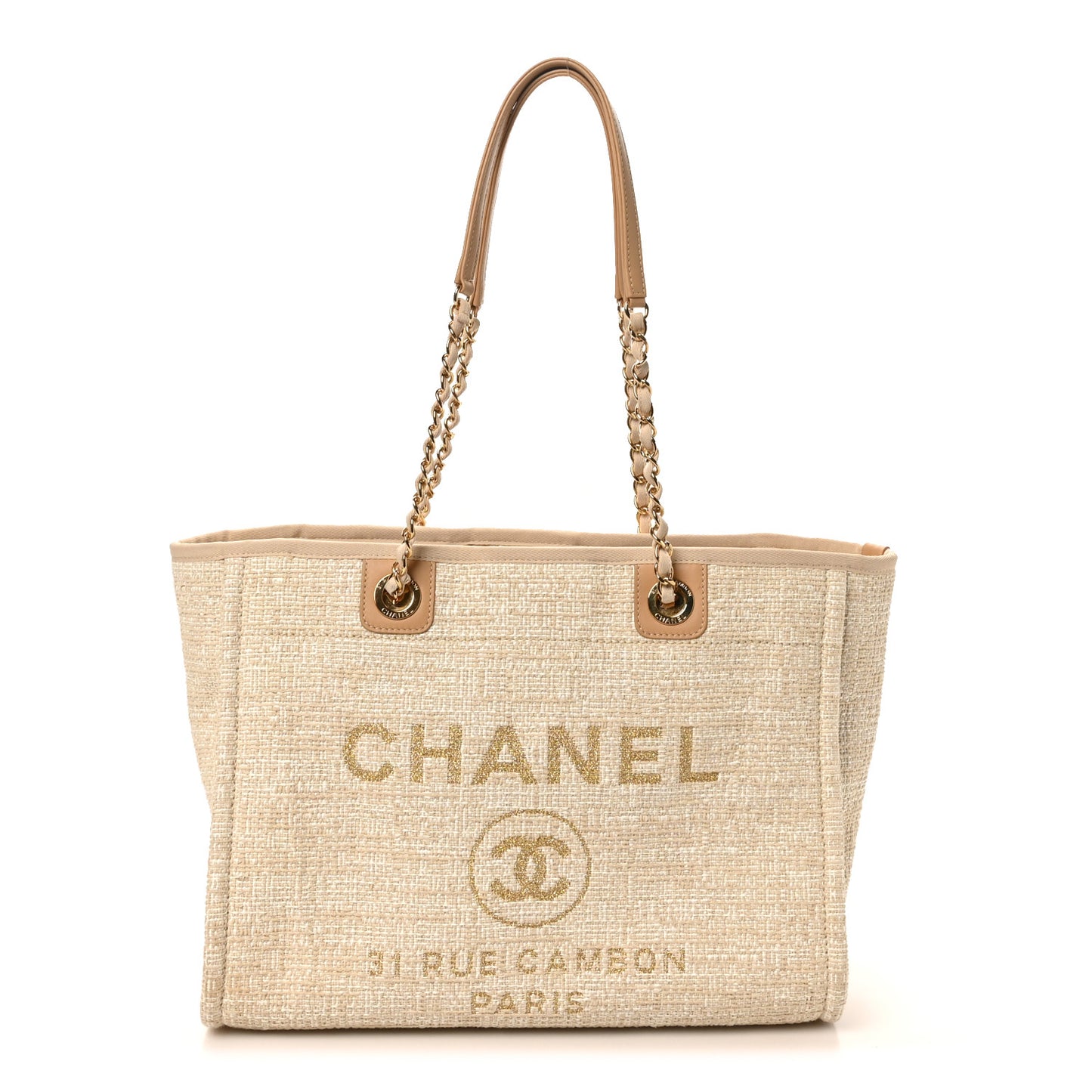 Lurex Boucle Small Deauville Tote Ivory
