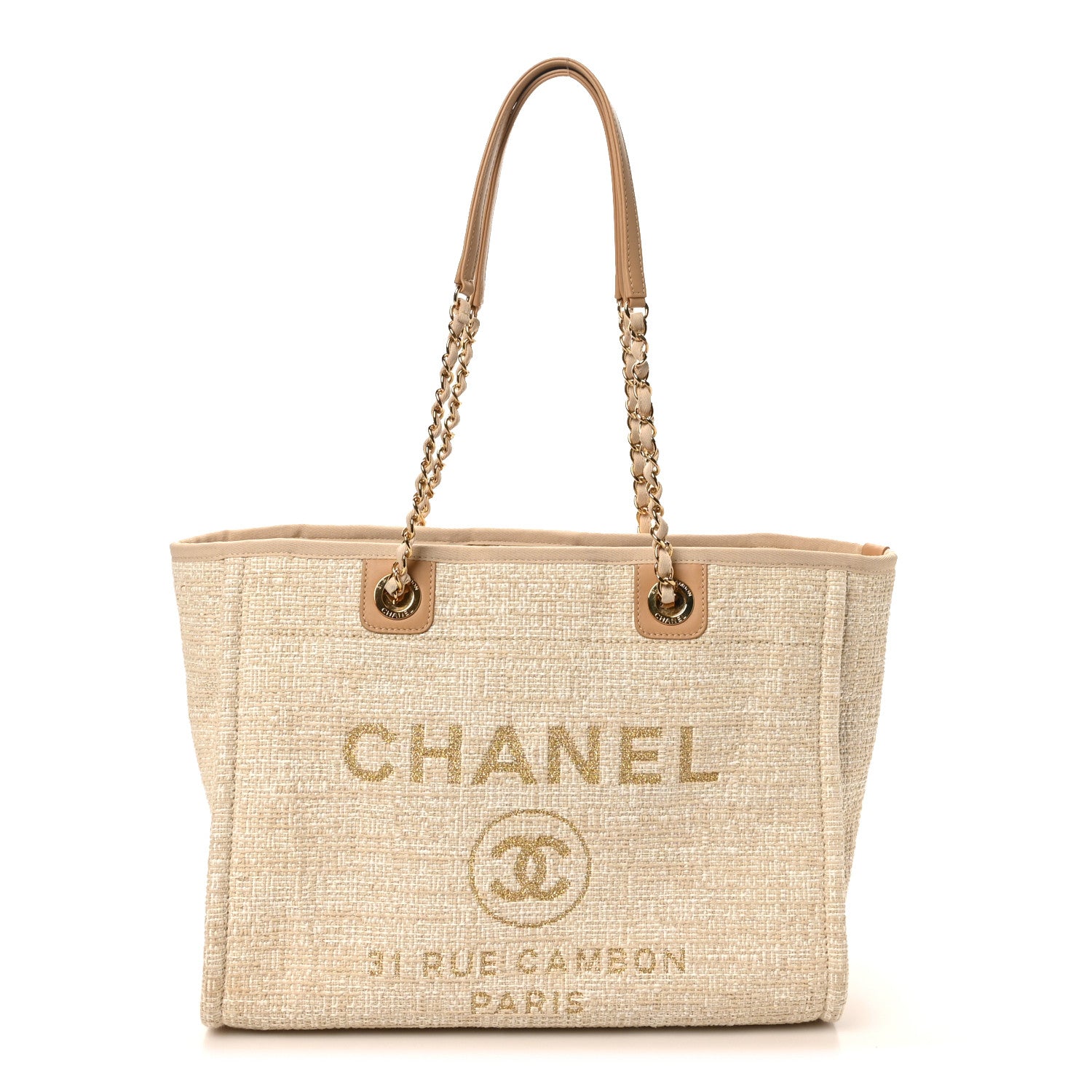 Chanel Lurex Boucle Small Deauville Tote Ivory 1 of 10