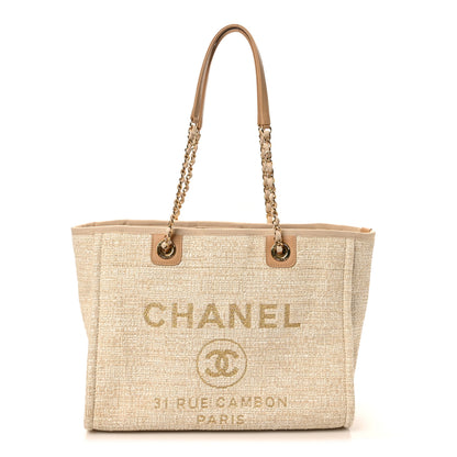 Chanel Lurex Boucle Small Deauville Tote Ivory 1 of 10