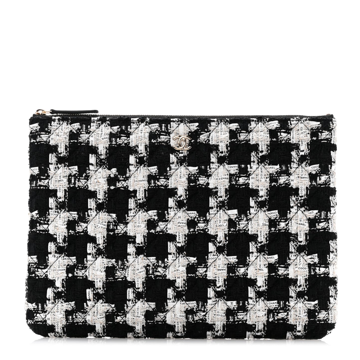 Tweed Quilted Medium Cosmetic Pouch Black Ecru White