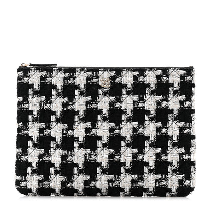 Chanel Tweed Quilted Medium Cosmetic Pouch Black Ecru White 1 of 7