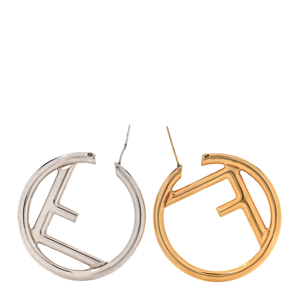 Fendi Metal FF Hoop Earrings Gold Silver 3 of 7