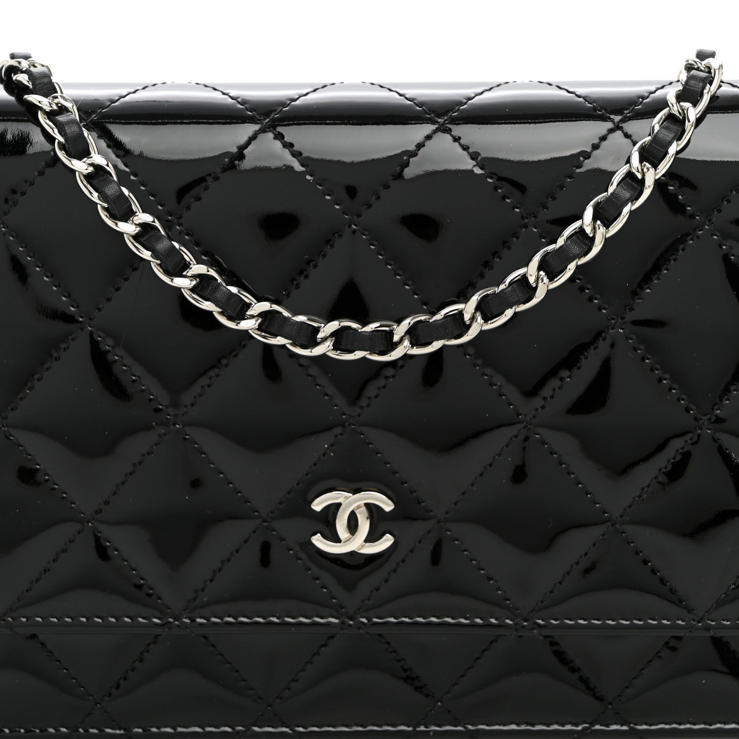 Chanel Patent Quilted Wallet On Chain WOC Black 9 of 11