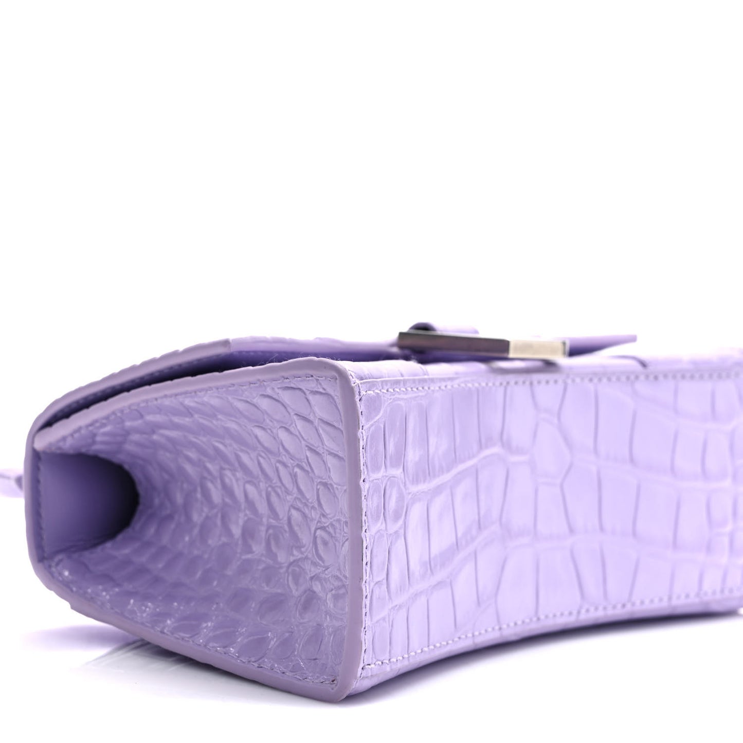 Shiny Calfskin Crocodile Embossed Hourglass Top Handle Bag XS Lilac