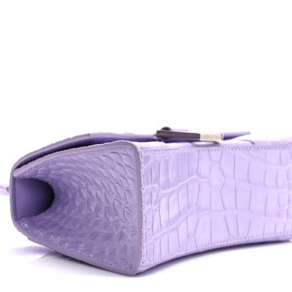 Balenciaga Shiny Calfskin Crocodile Embossed Hourglass Top Handle Bag XS Lilac 6 of 7