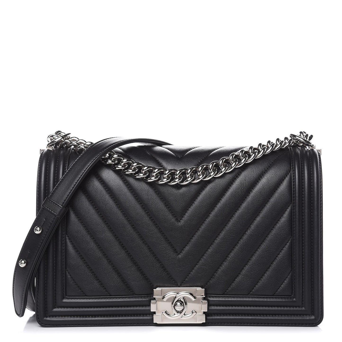 Calfskin Chevron New Medium Boy Flap Black