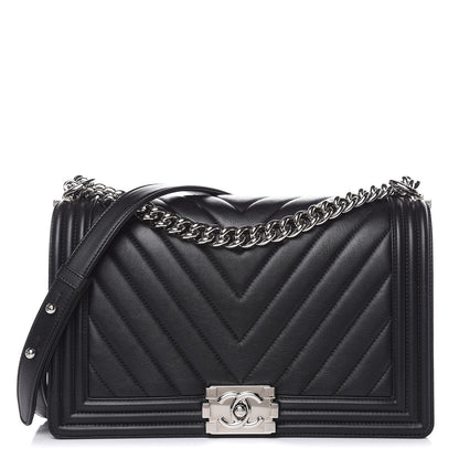 Chanel Calfskin Chevron New Medium Boy Flap Black 1 of 11
