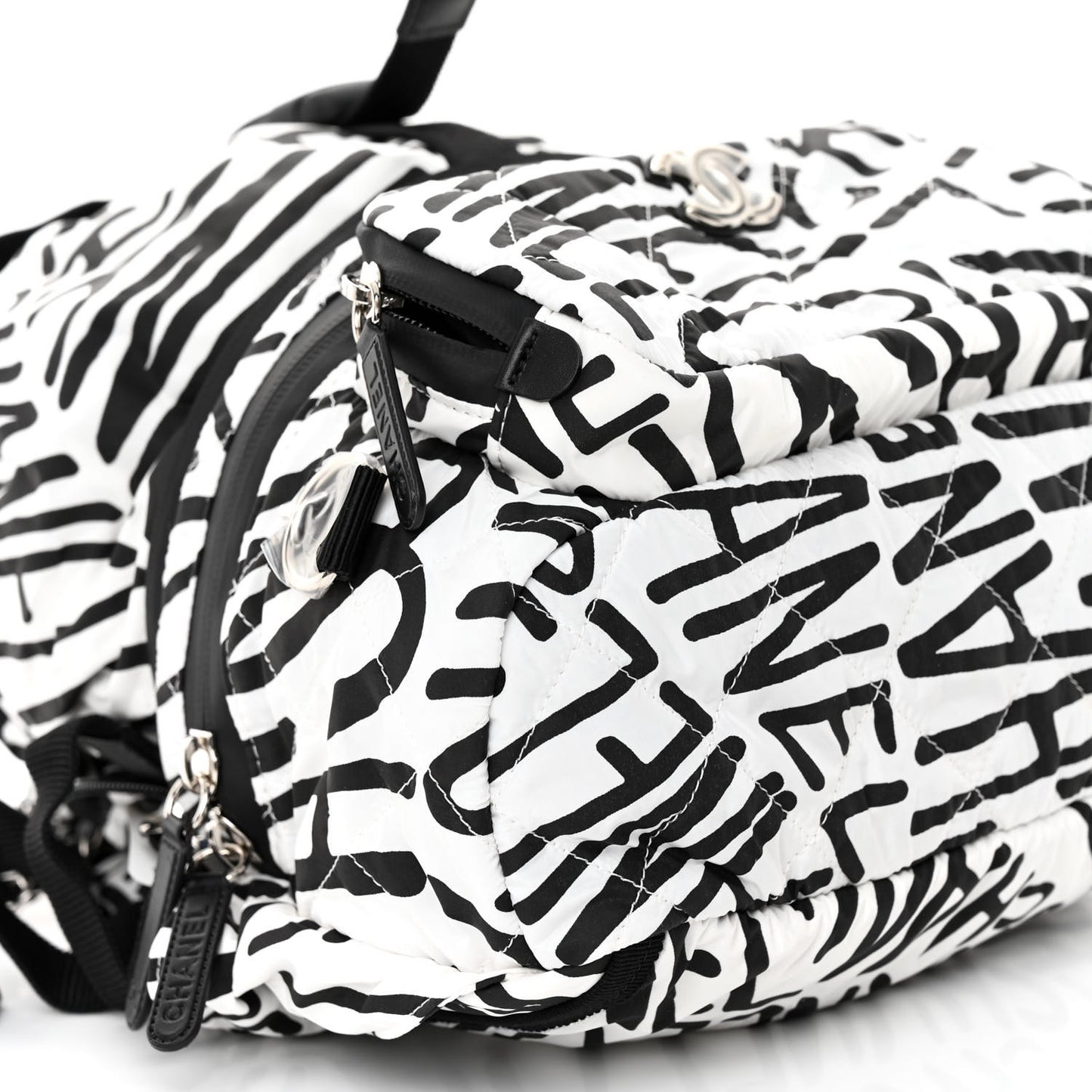 Nylon Printed Quilted Coco Neige Convertible Backpack Black White