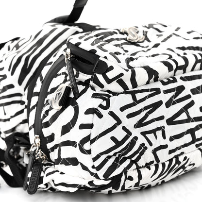 Chanel Nylon Printed Quilted Coco Neige Convertible Backpack Black White 9 of 10
