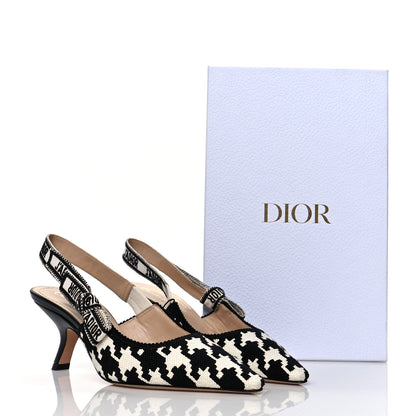 Christian Dior Cotton Ribbon Macro Houndstooth J'Adior Slingback 65mm Pumps 36.5 White Black 10 of 10