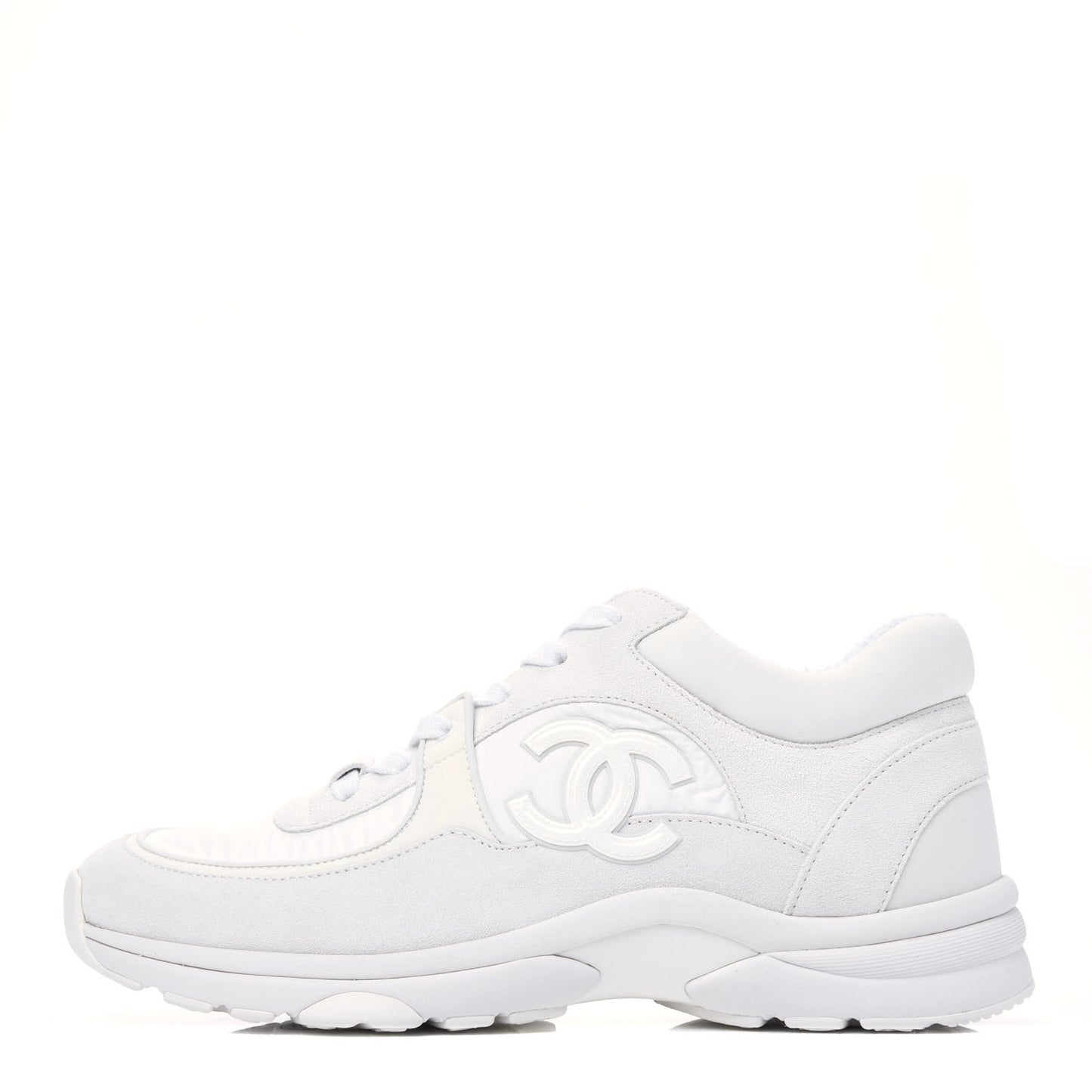 Suede Calfskin Fabric CC Sneakers 38.5 White