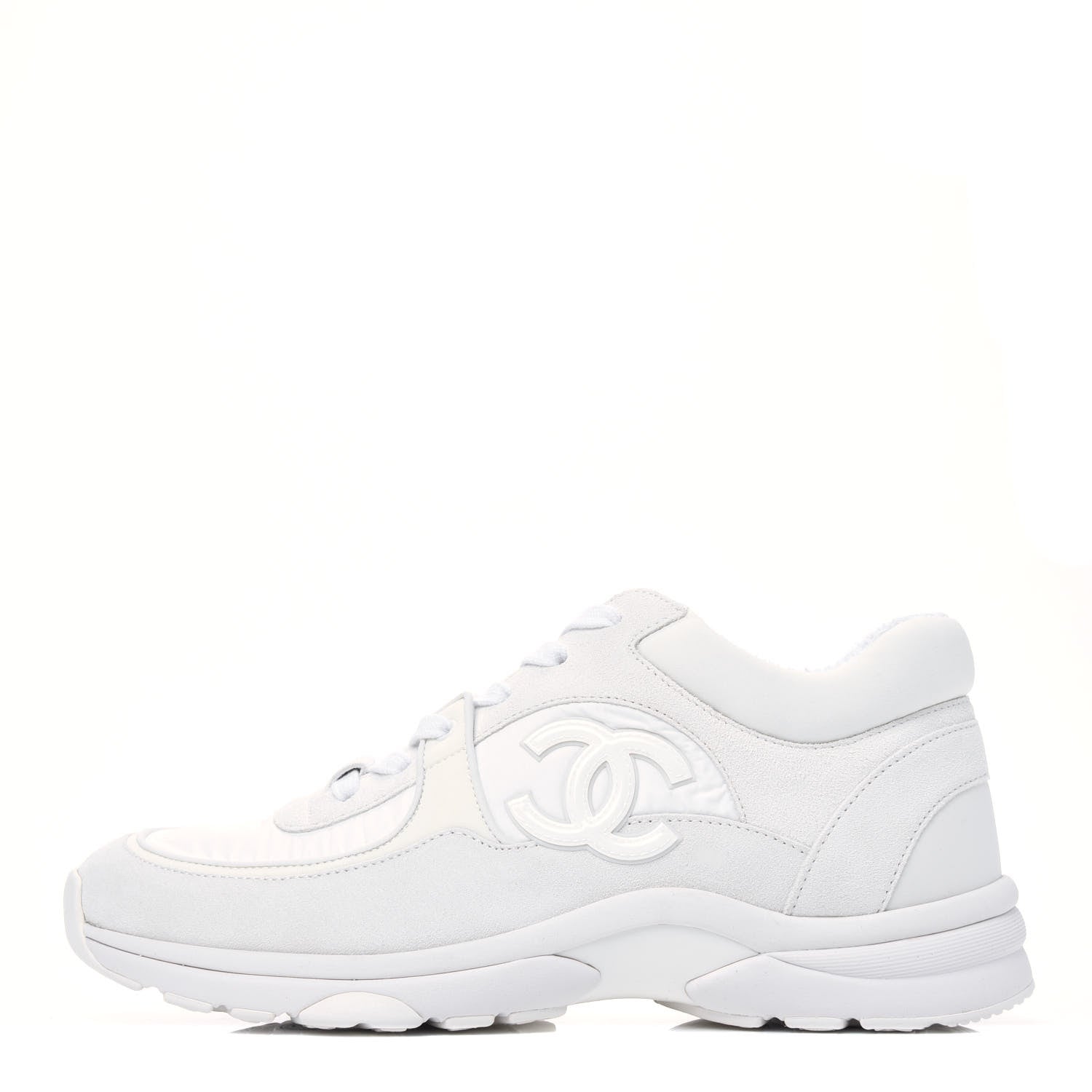 Chanel Suede Calfskin Fabric CC Sneakers 38.5 White 1 of 9